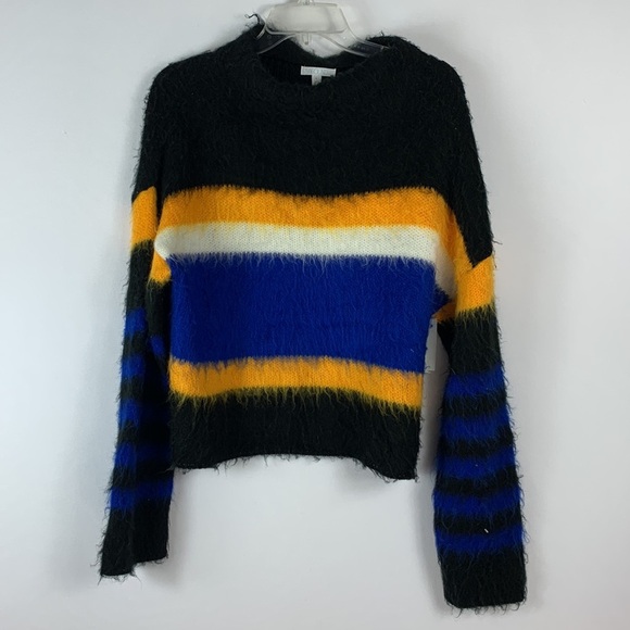 Women's Black Yellow Blue Colorblock Fuzzy Sweater Size XL NEW - Picture 5 of 5